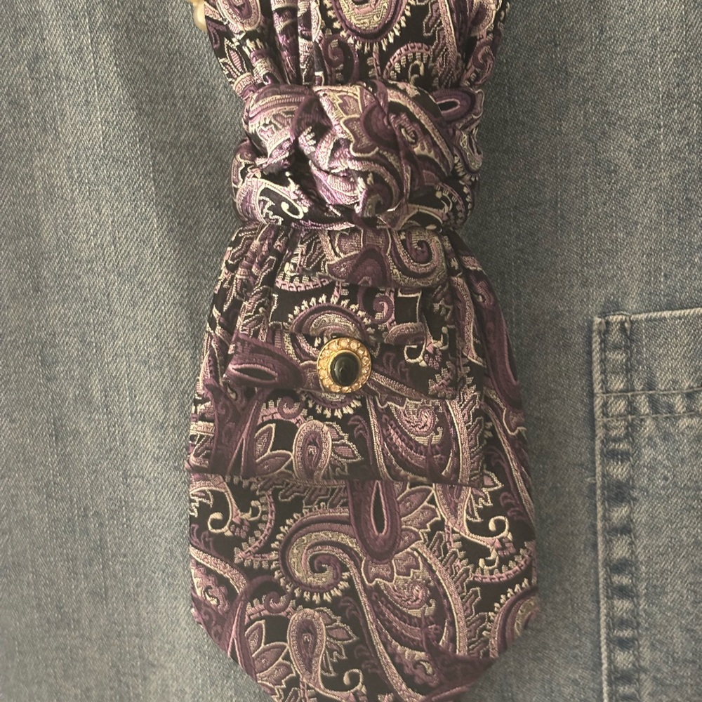 Paisley Silk Necktie Necklace with Gold Accent